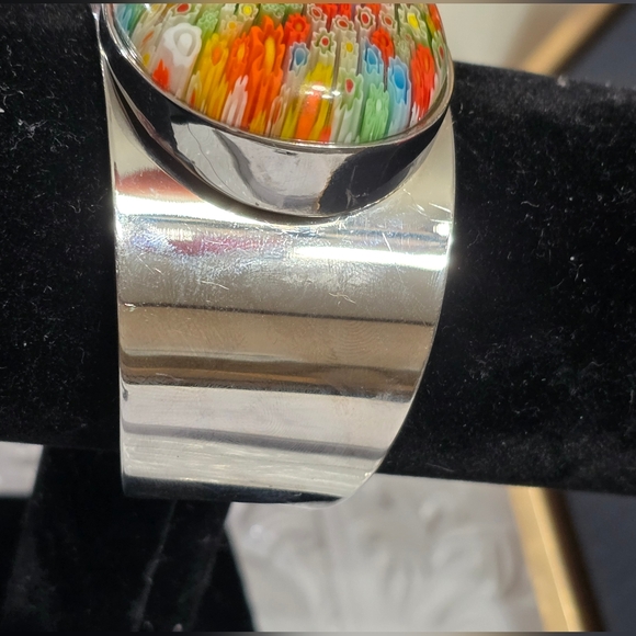 Millefiori Glass Bold Chunky Wide Bangle Cuff Stainless Steel Bracelet - Picture 5 of 13